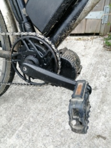 A picture of the new electric motor attached to the E-bike.